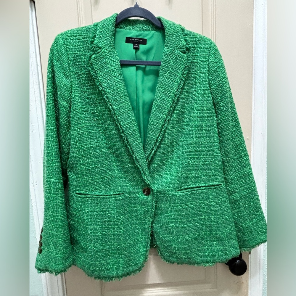 Ann Taylor Women's Green Textured Tweed 10P Blazer